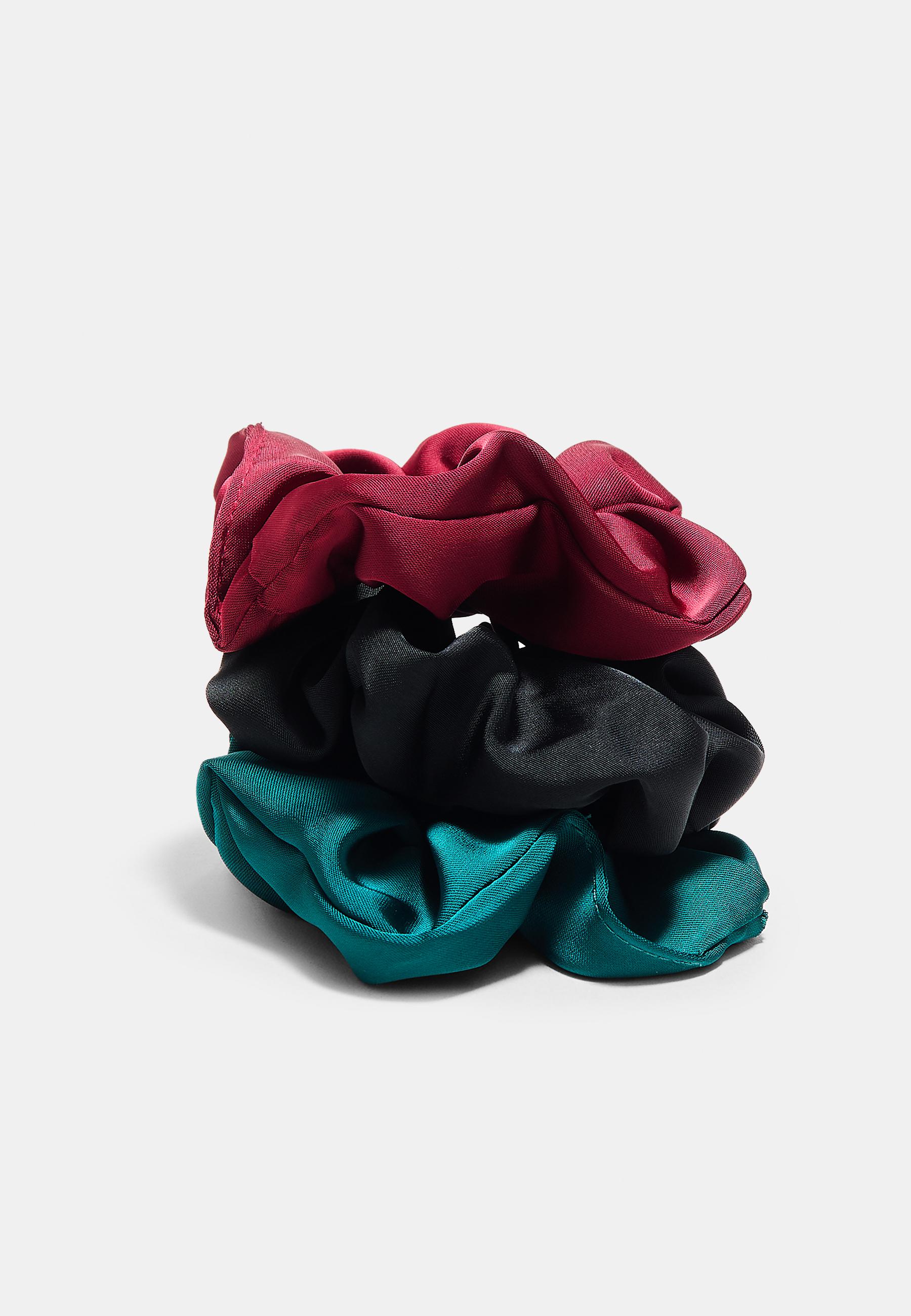 Set of 3 satin scrunchies — Dark red