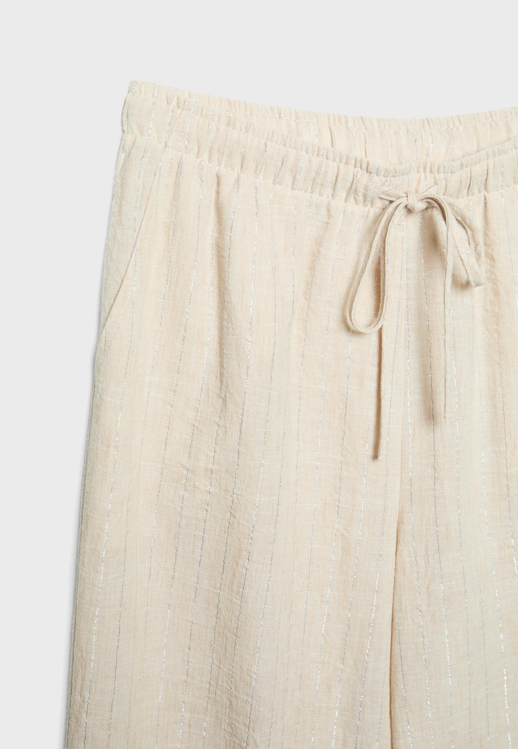 Flowing metallic thread linen-effect trousers — Stone