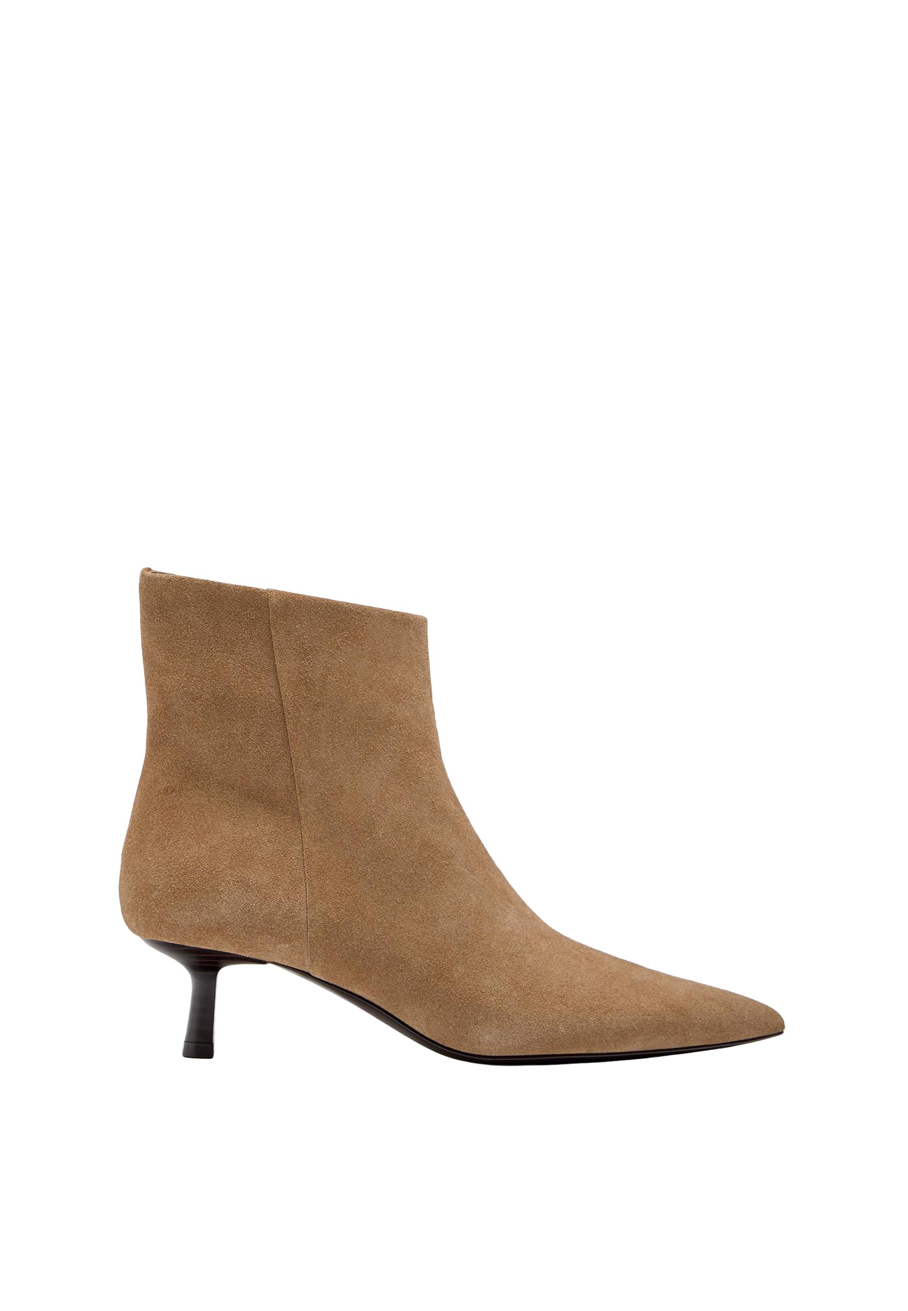 Leather kitten heel ankle boots — BEIGE