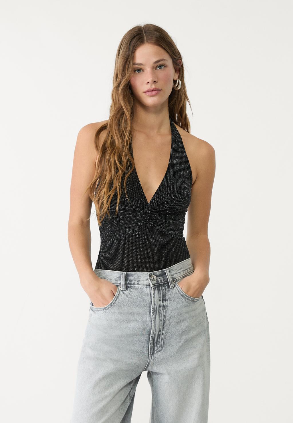 Shimmery halter bodysuit