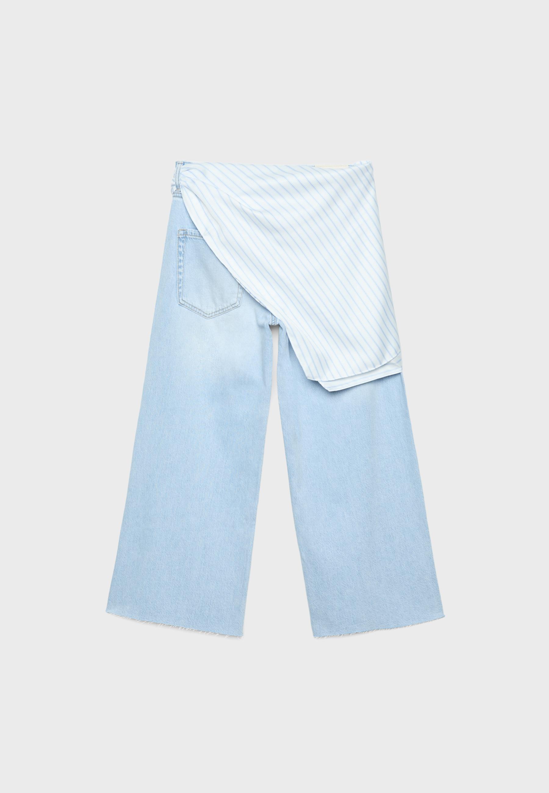 Mendil detaylı culotte jean - Görsel 8