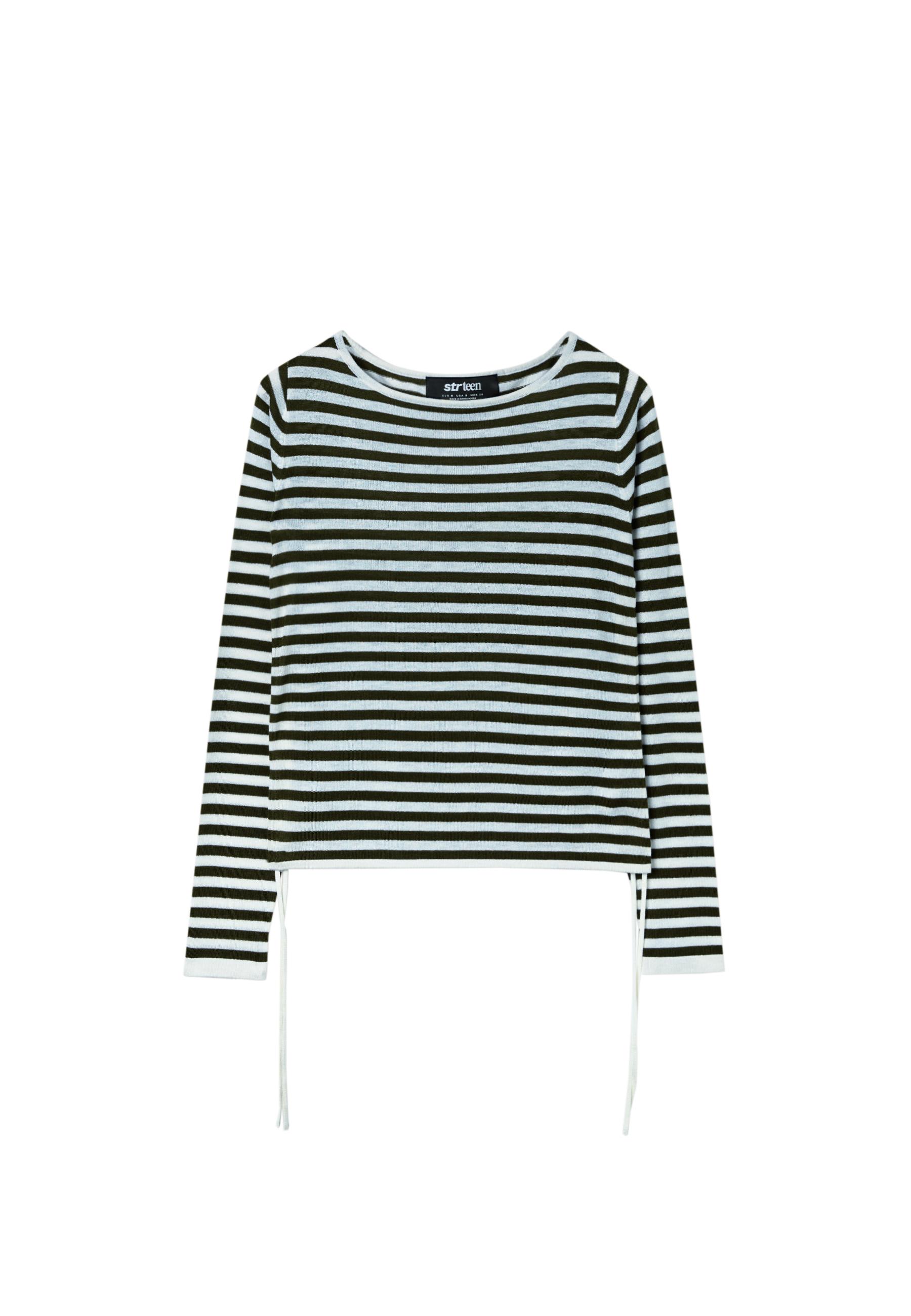 Striped jumper with side ruching — Dark grey