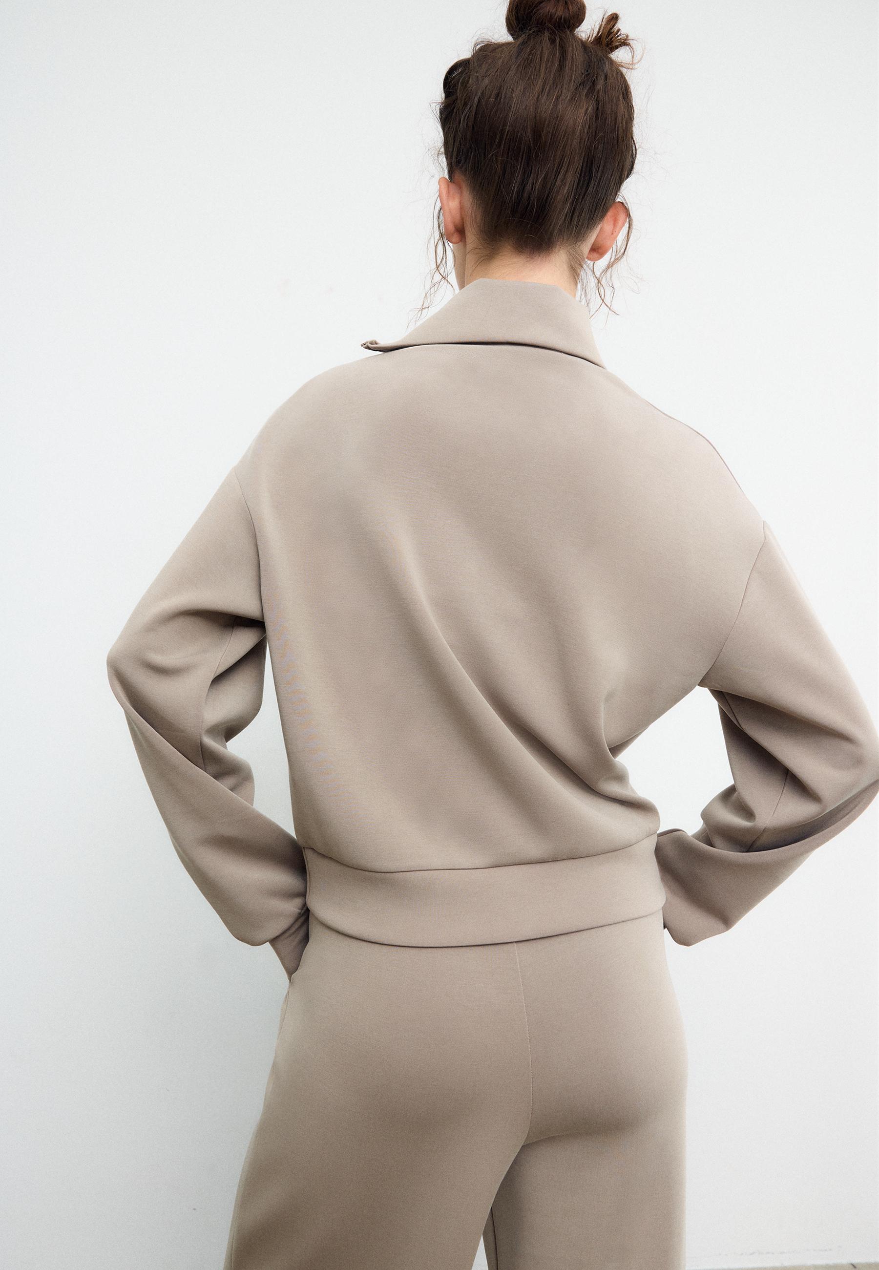 Soft-touch sweatshirt with side zip — Beige