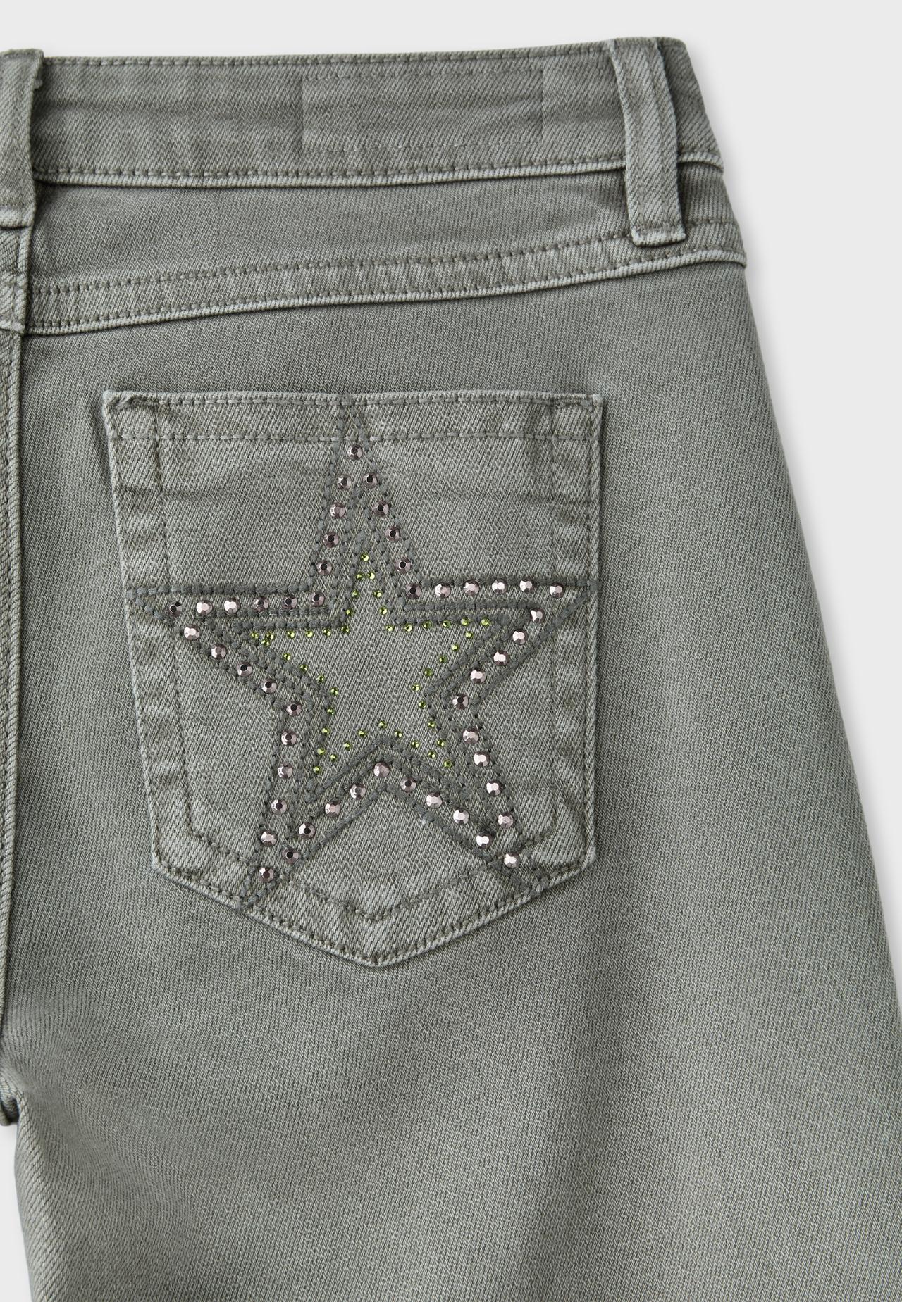 Embroidered pocket bell bottom jeans — Khaki