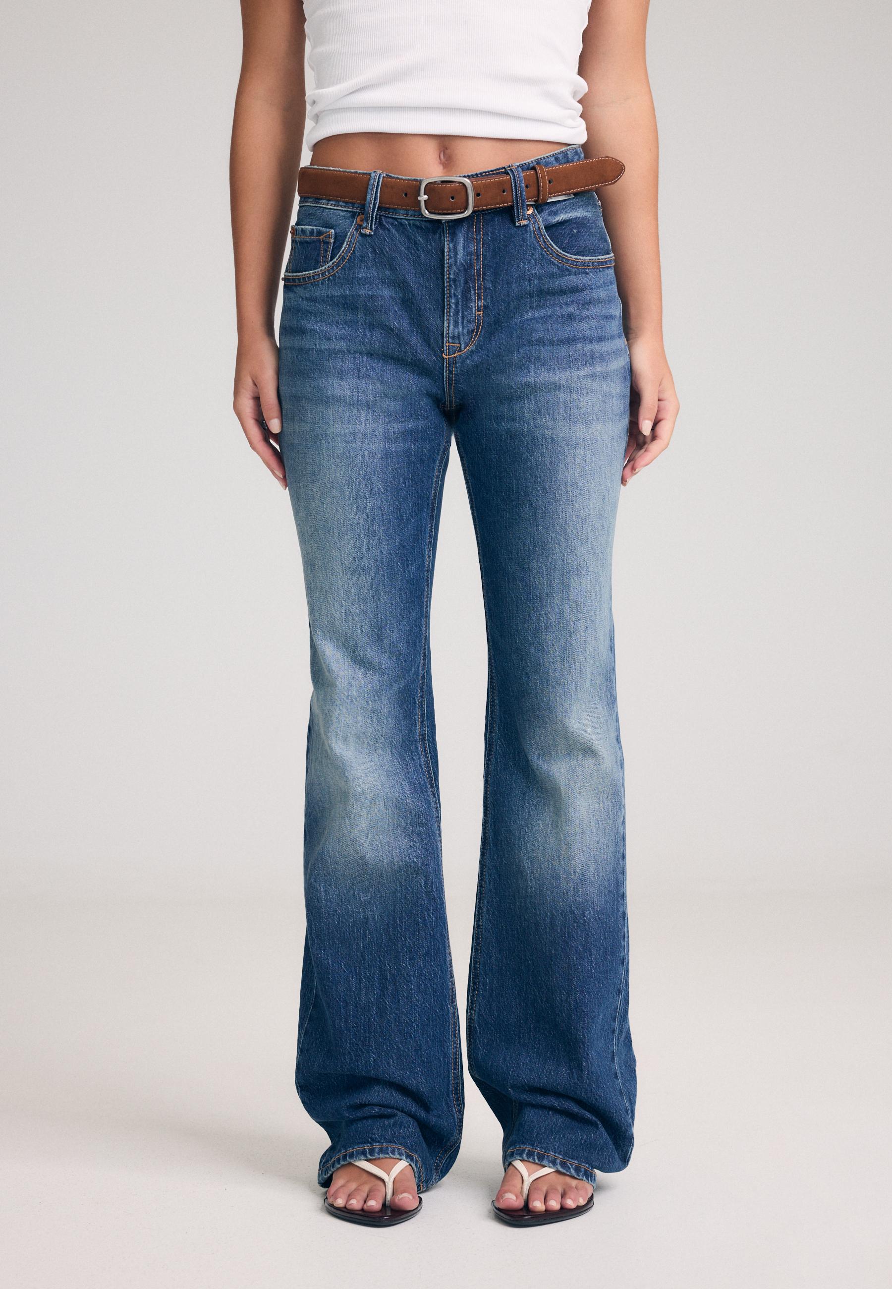 Stradivarius D68 Τζιν Παντελόνι Bootcut Με Ζώνη Μπλε Overdye 36