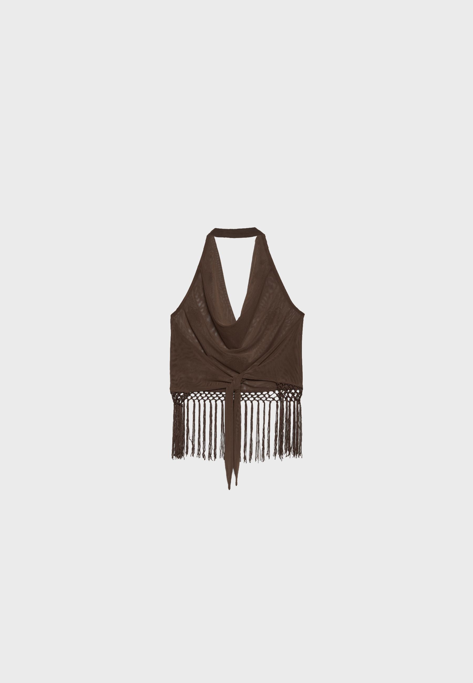 Fringed halter top — Brown