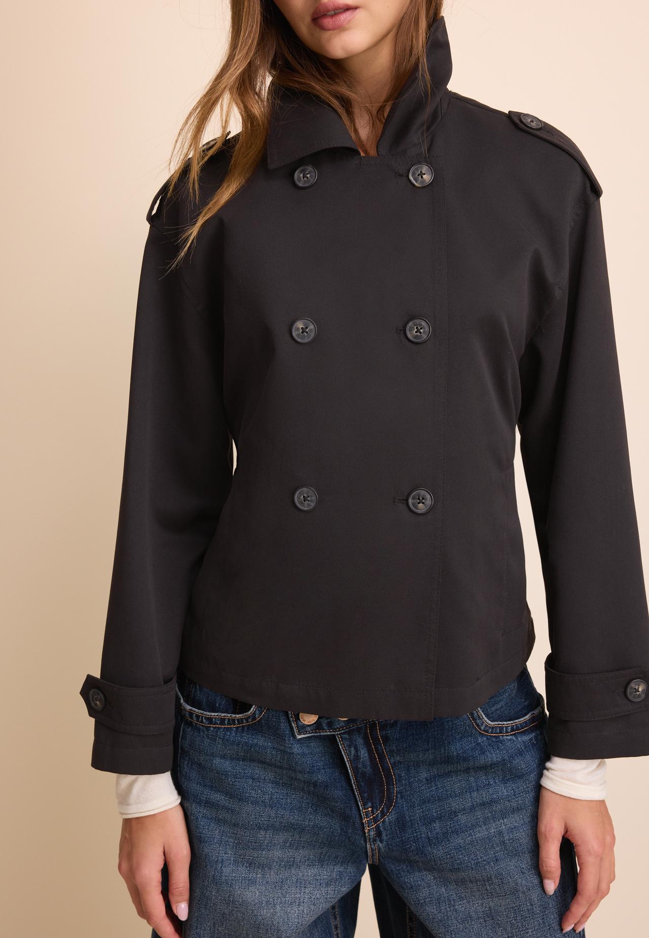 Short flowing trench coat with belt — Black