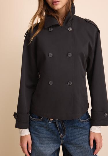 Short flowing trench coat with belt — Black 6
