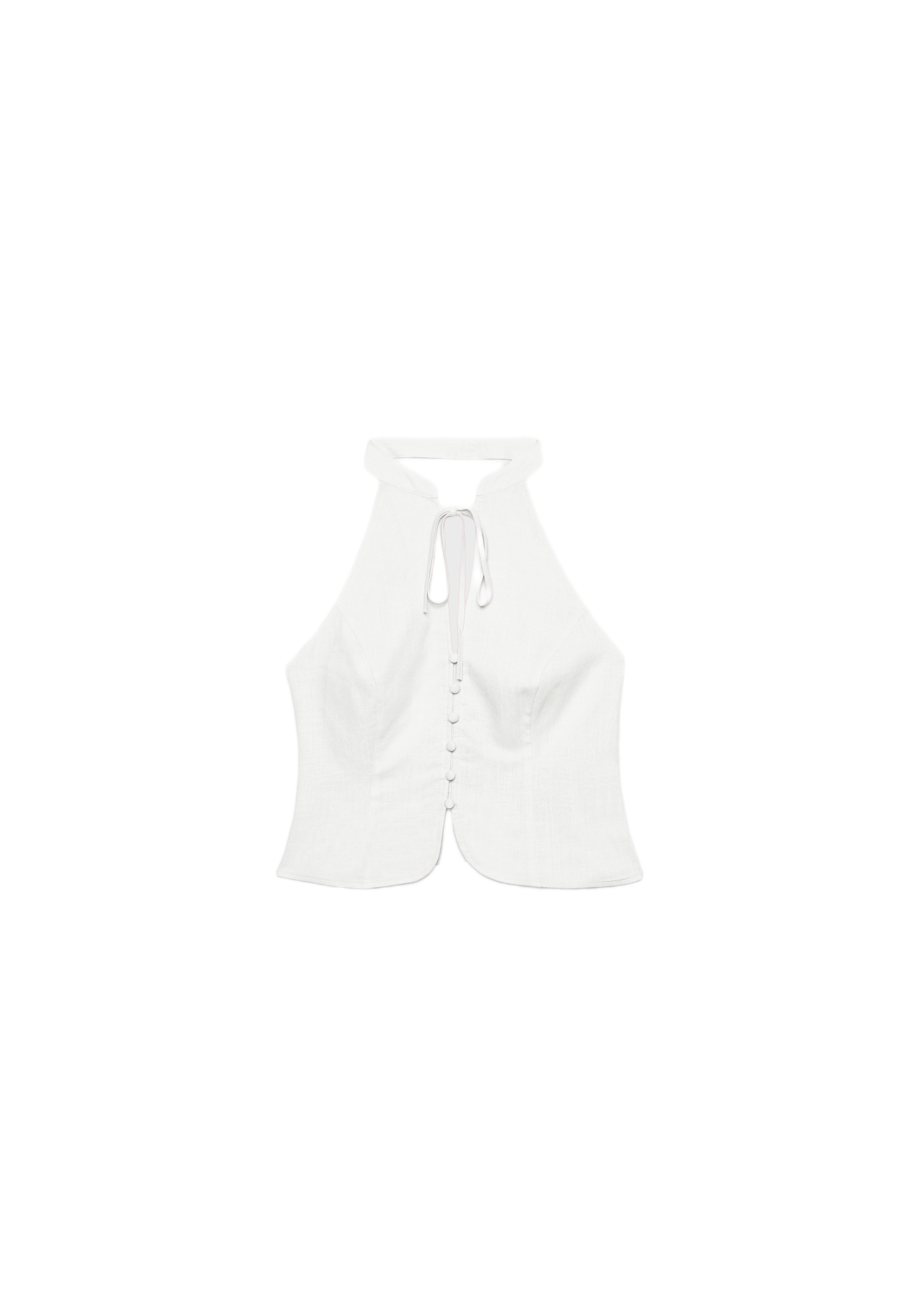 Buttoned halter top — White