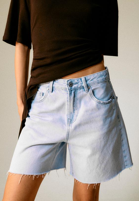Stradivarius D93 Longline Shorts Medium Light Blue Denim 14