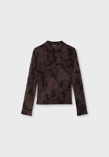 Flocked long sleeve T-shirt with toggles — Brown 7