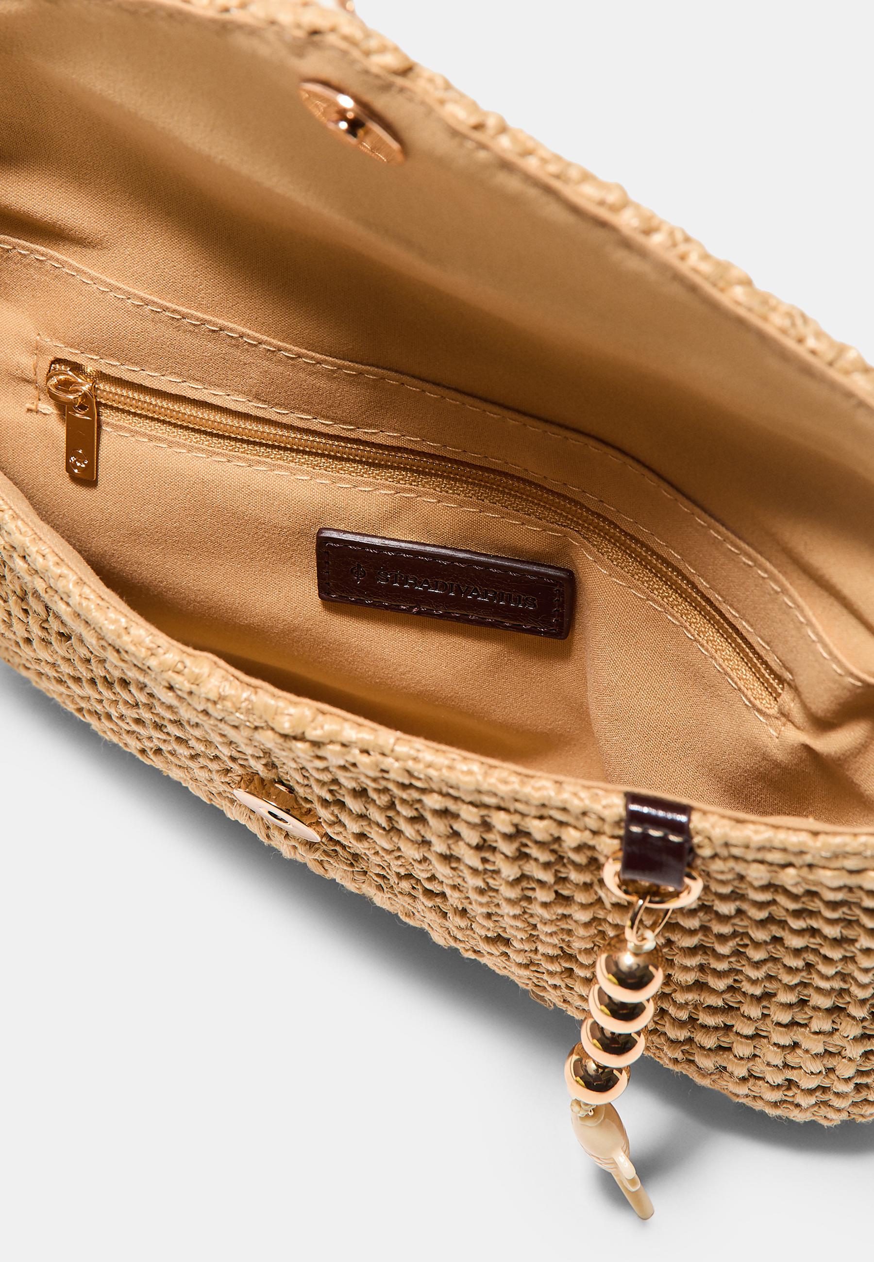 Raffia-effect envelope crossbody bag — Ecru