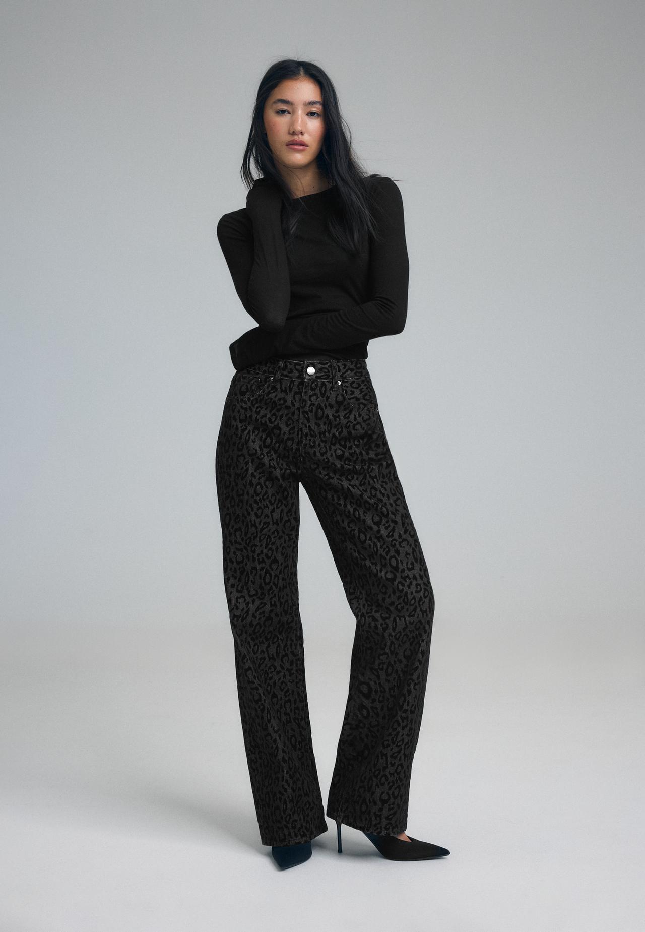 Flocked leopard print jeans — BLACK DENIM WASHED EFFECT 