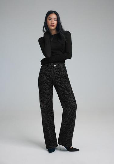 Flocked leopard print jeans — BLACK DENIM WASHED EFFECT  1