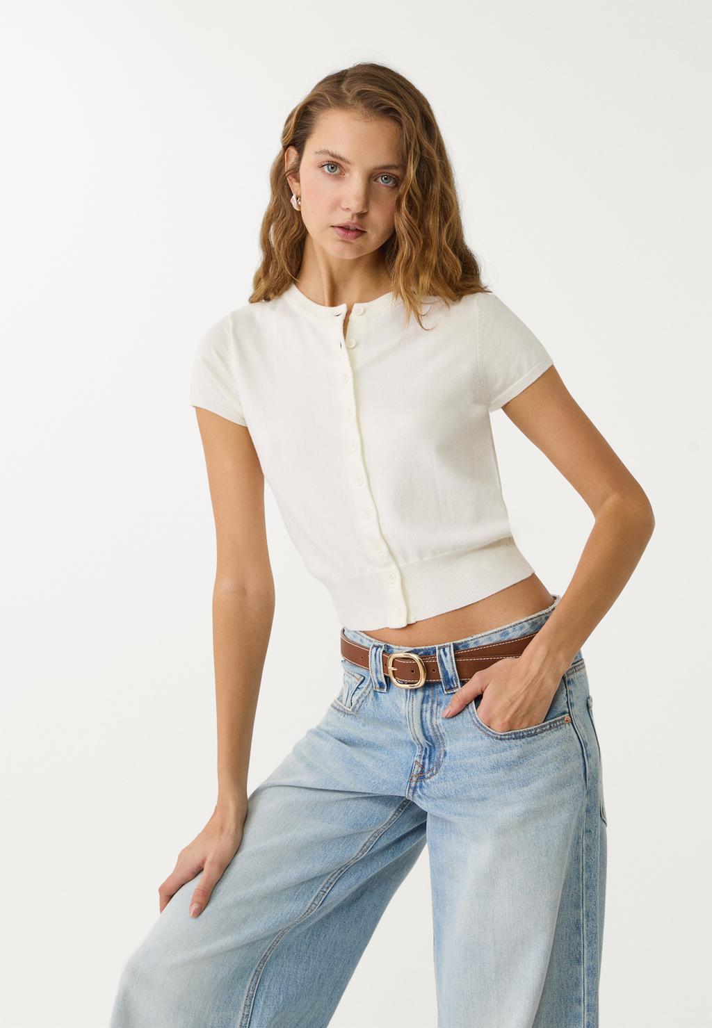 Maglietta Con Scollo A V In Viscosa Summer - Bleu - Foto 12