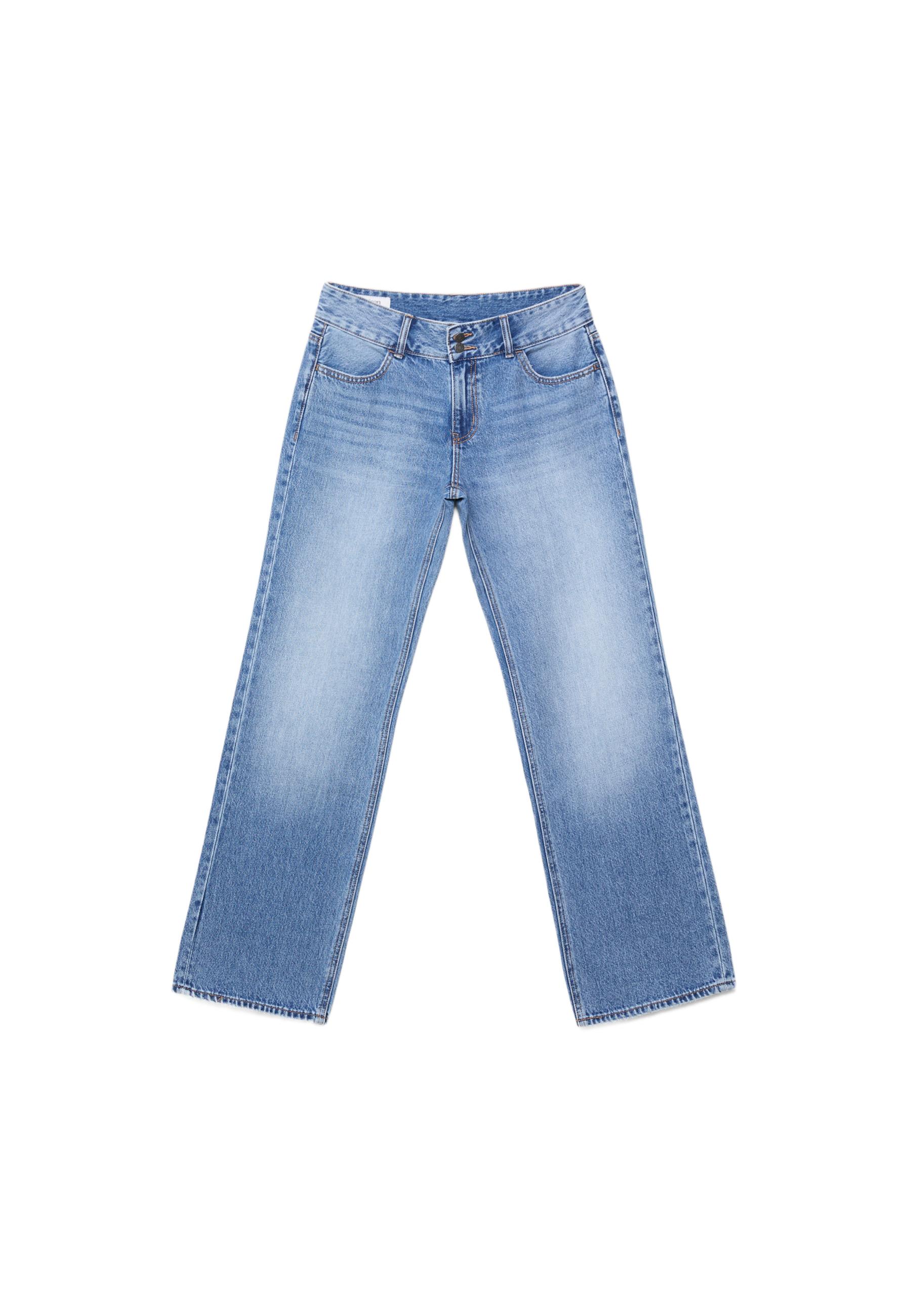 Double metal button straight-leg jeans — MEDIUM LIGHT BLUE DENIM