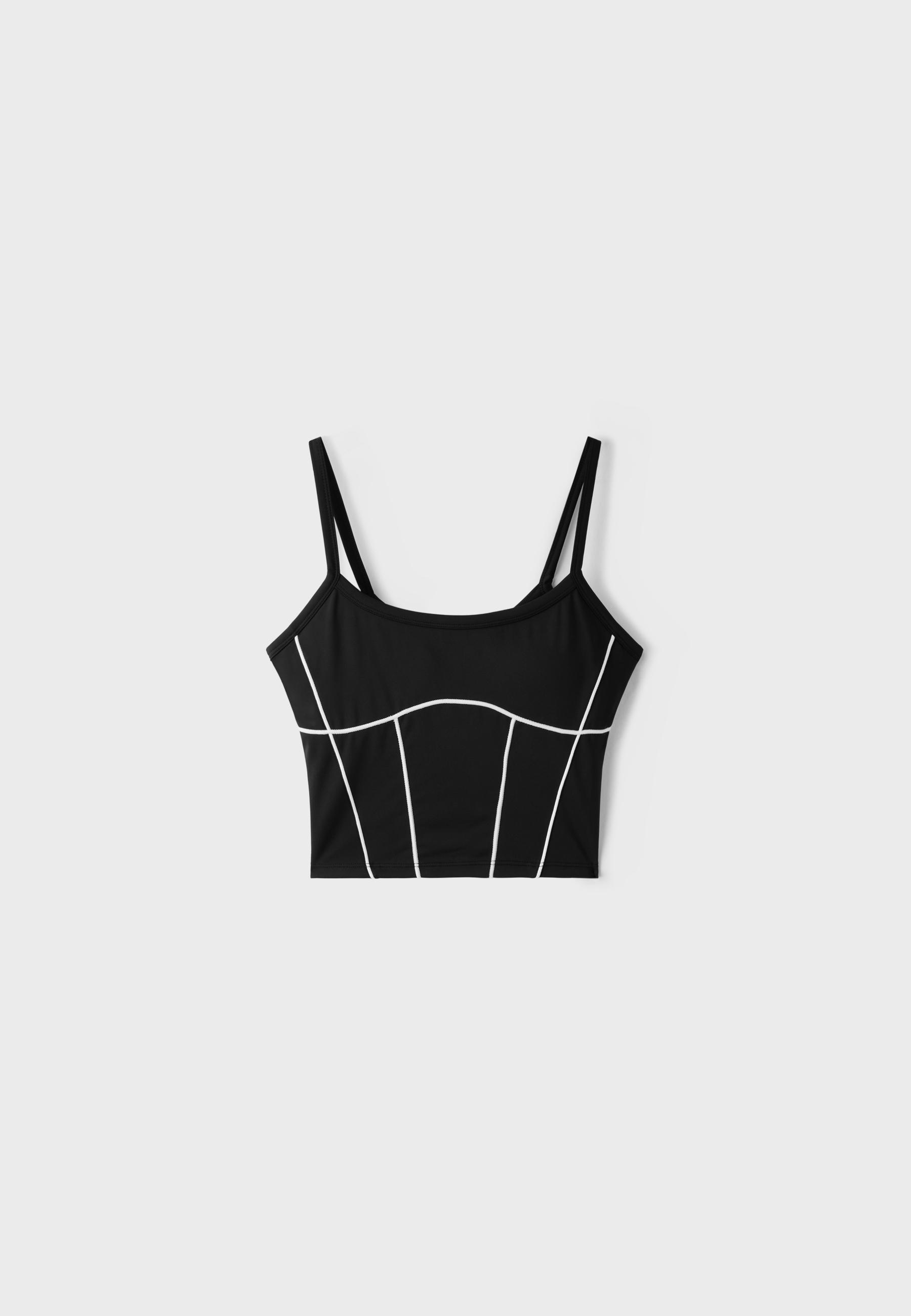 Contrast piping crop top — Black