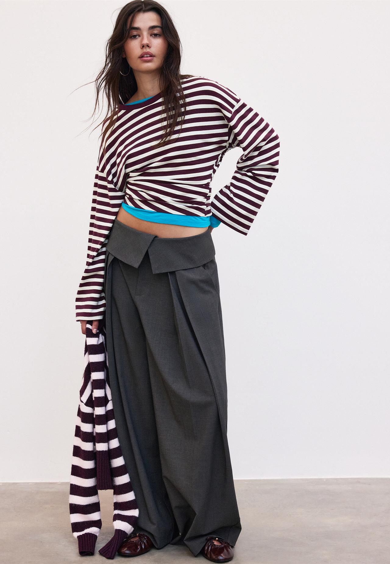 Striped long sleeve Japanese-style top — Dark purple