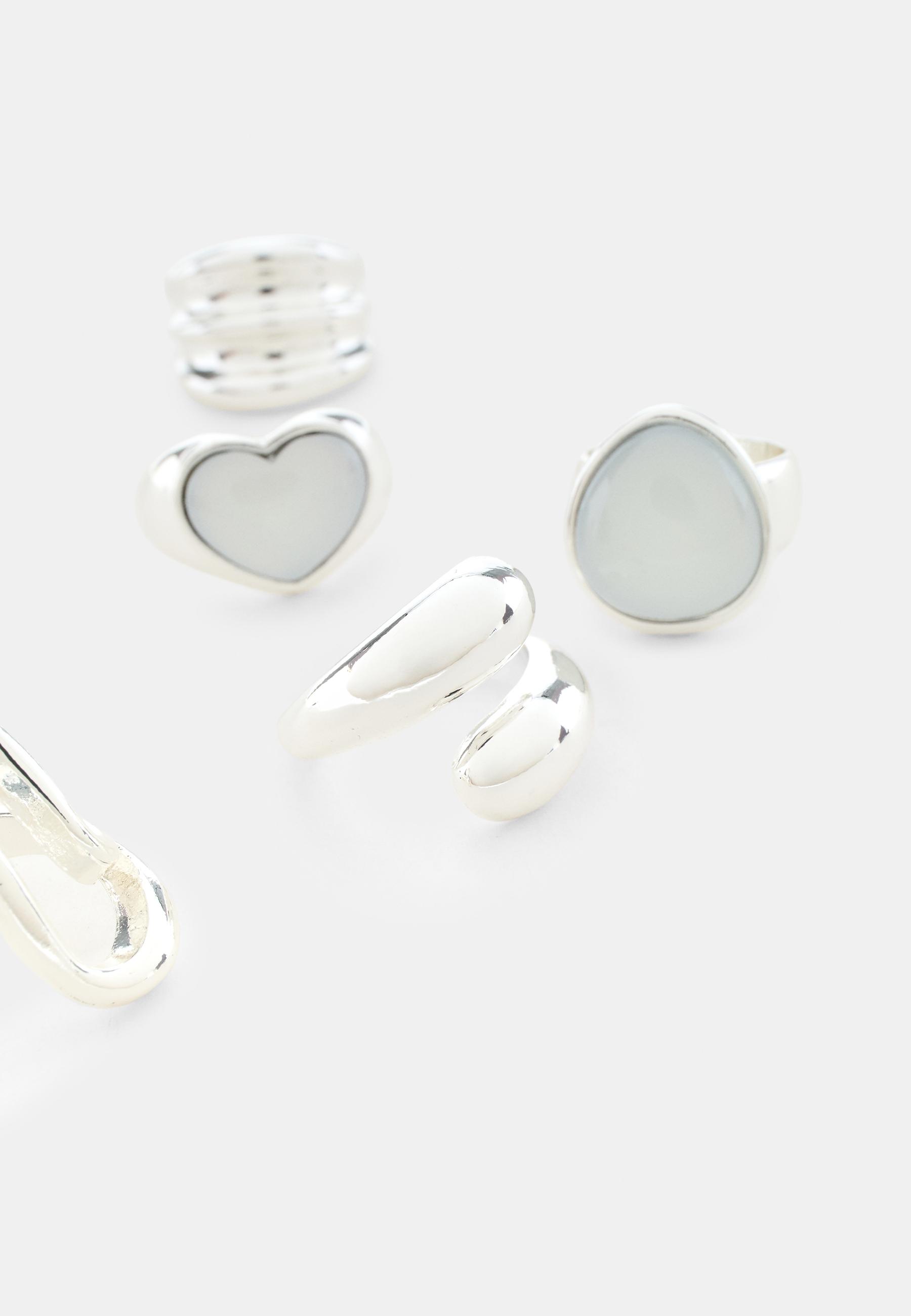 Set of 5 heart rings — Grey