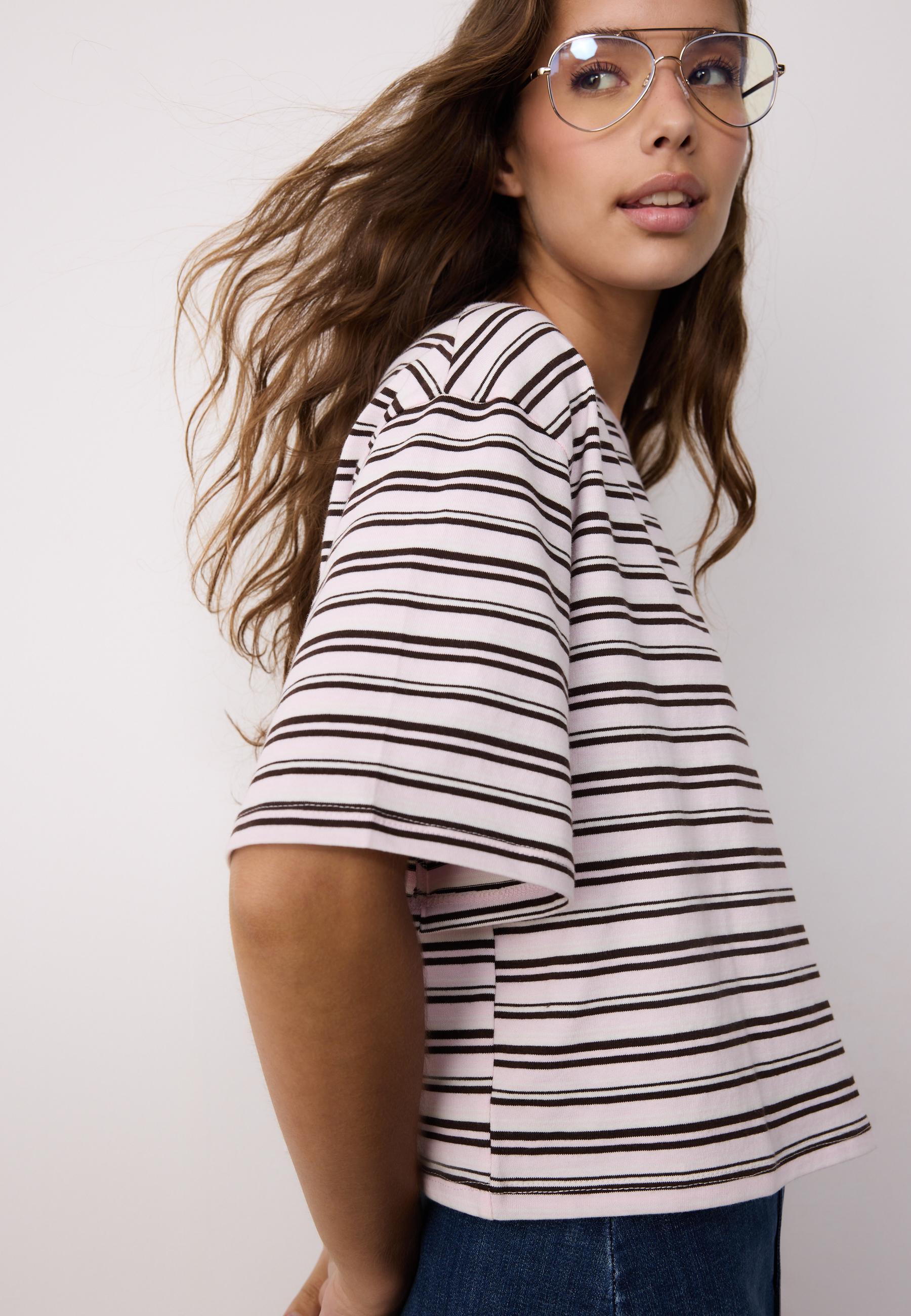 Striped short sleeve T-shirt — Salmon pink