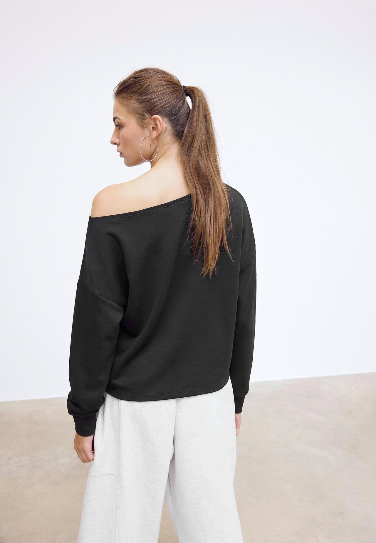 Soft-touch off-the-shoulder sweatshirt — Black