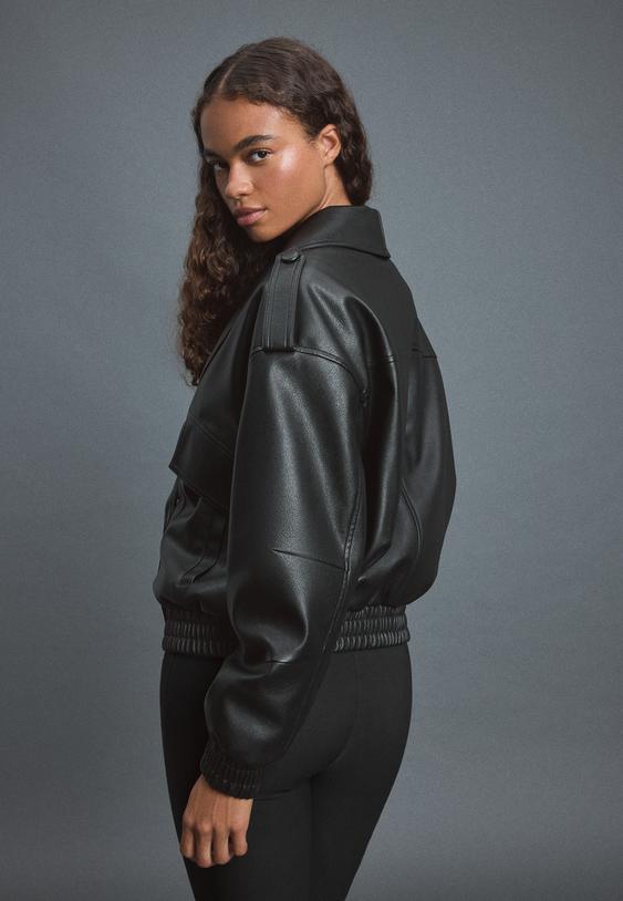blouson bomber coupe boxy en similicuir matelasse