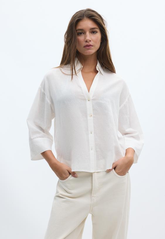 camicia a maniche kimono effetto lino l02024451