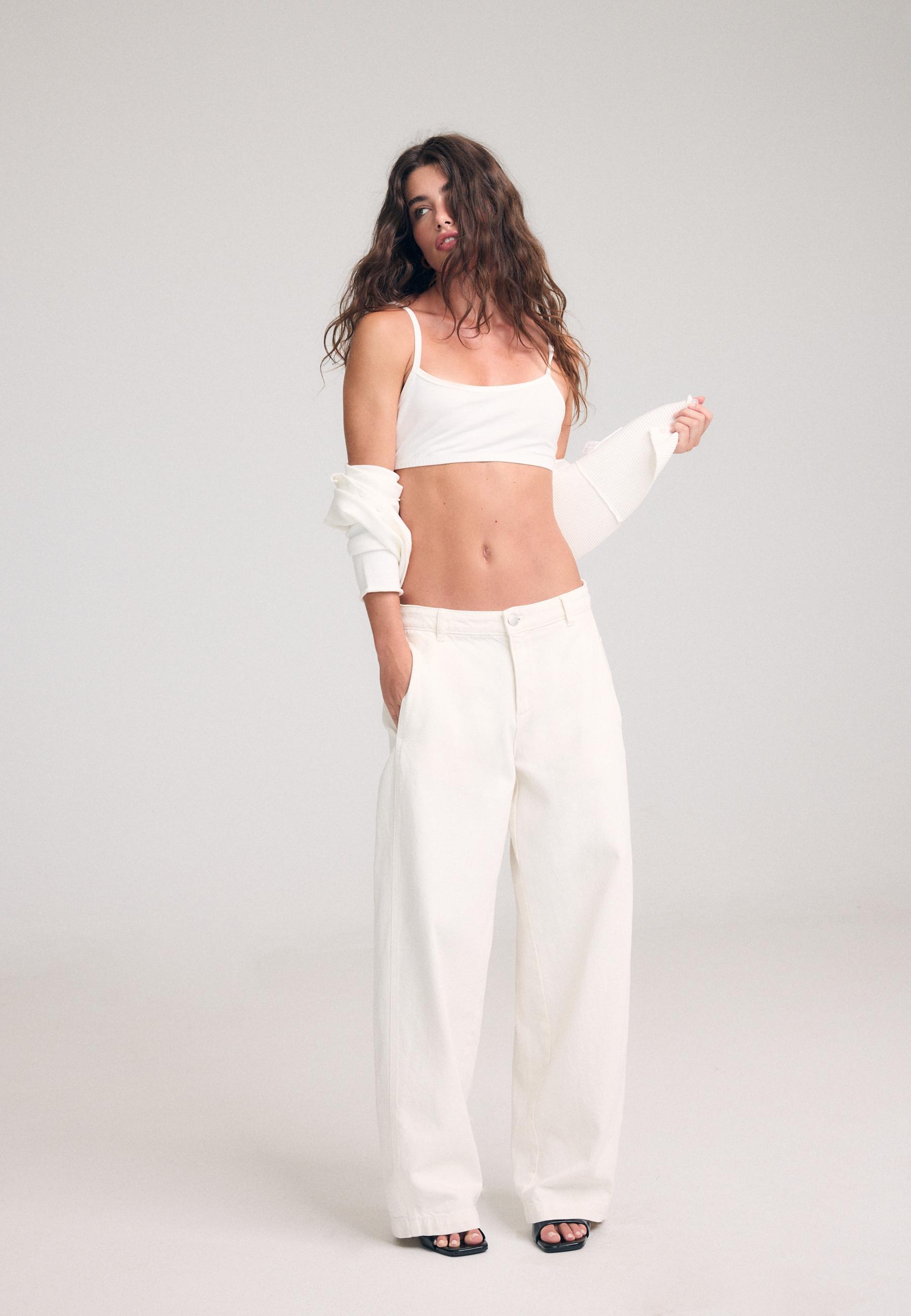 100% Cotton Barrel Trousers — Vanilla