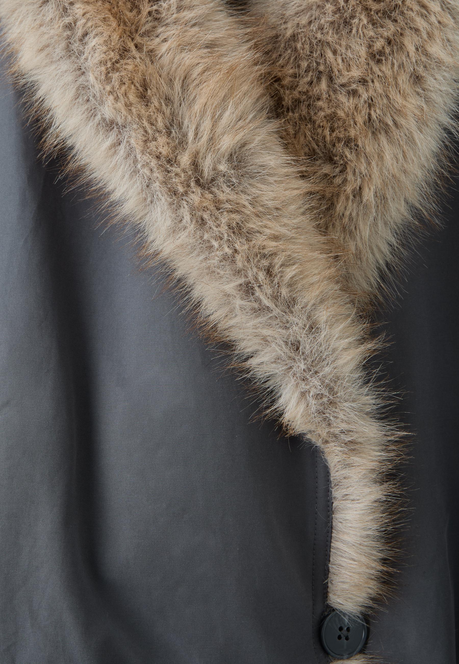 Puffer jacket with faux fur shawl collar — Dark grey