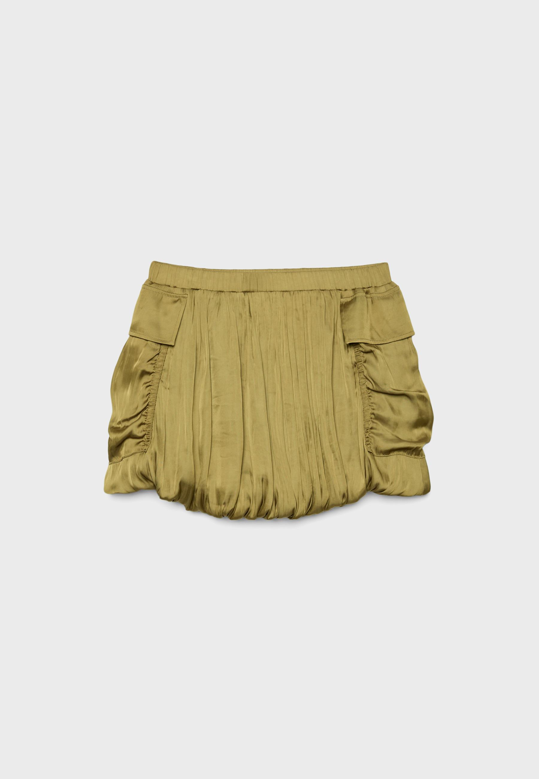 Sateen balloon skirt with pockets — Olive green