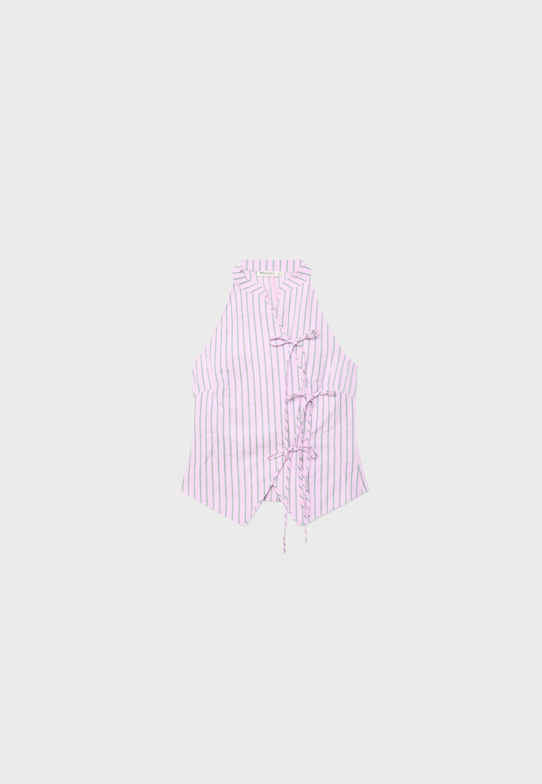 Semi-crinkled halter top with knots — Pastel pink