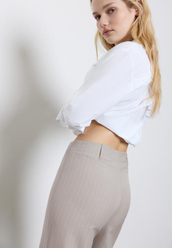 Stradivarius Slim Fit Straight Trousers Stone 6