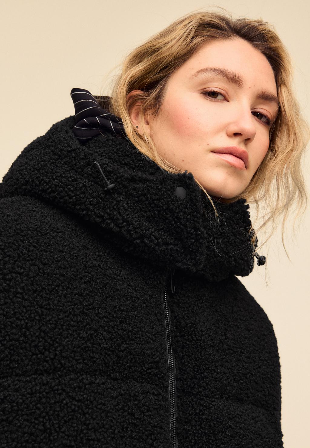 Combined padded coat with faux sheepskin effect