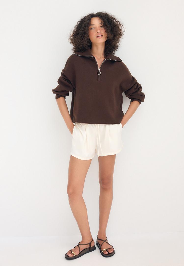 Strickpullover mit Reißverschluss Braun M