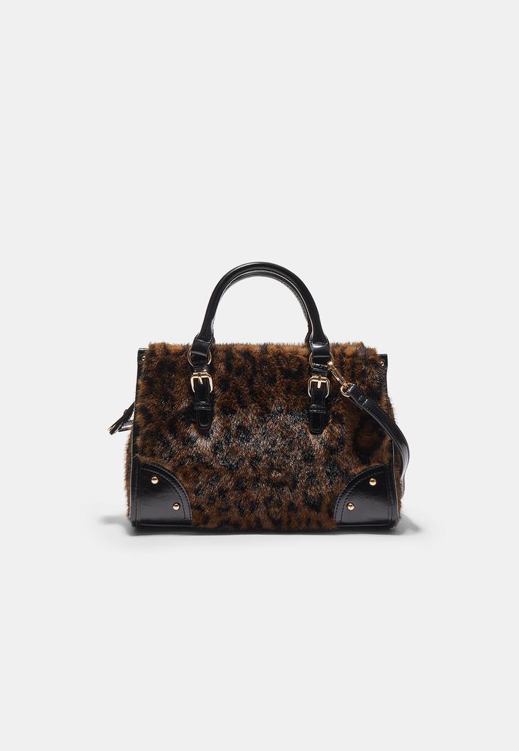 bolso bandolera tote efecto pelo leopardo