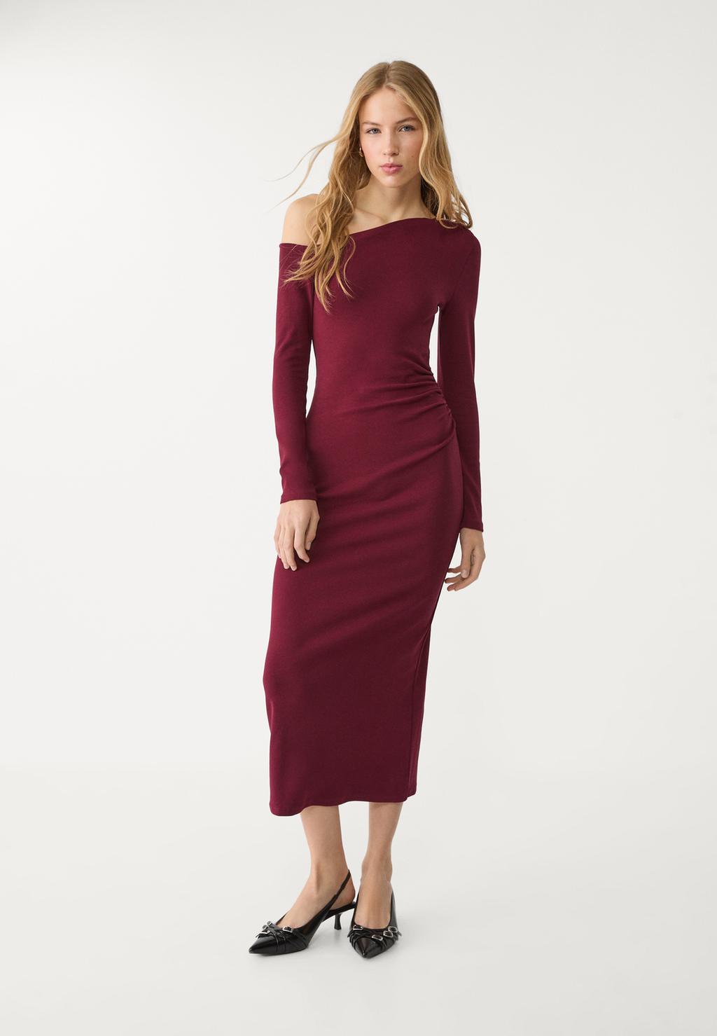 Midi dress with asymmetric neckline