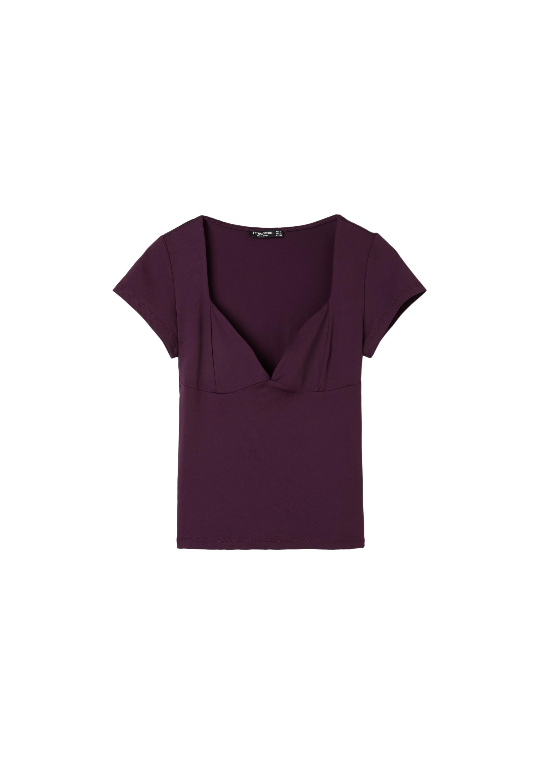 Polyamide V-neck cap sleeve T-shirt — Purple