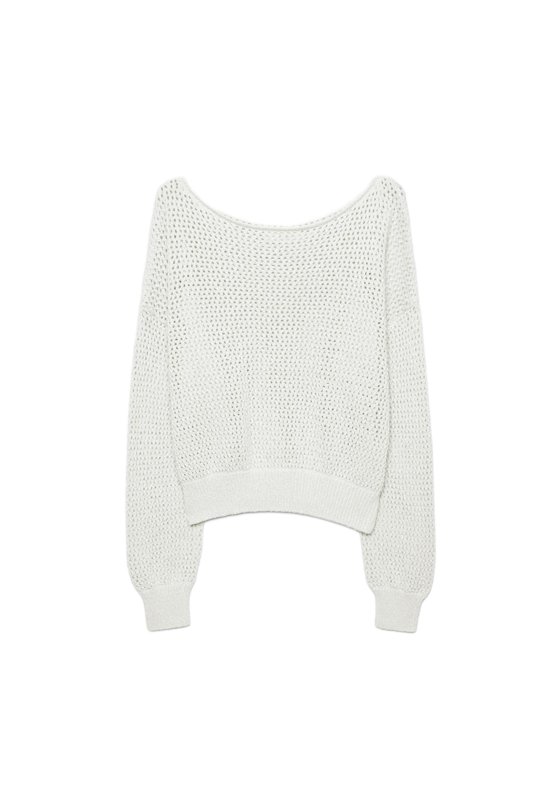Mesh knit boat neck jumper — Ecru