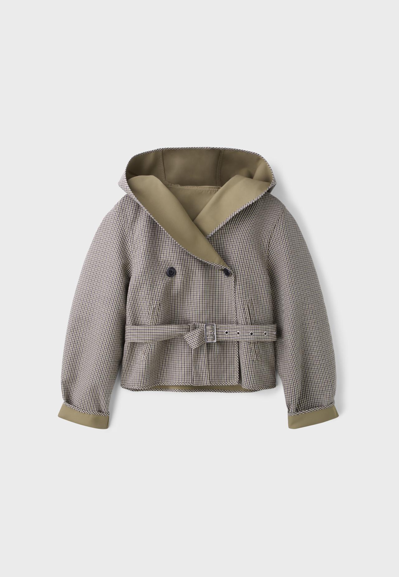 Short reversible check trench coat — Khaki