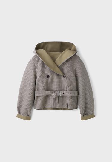 Short reversible check trench coat — Khaki 7