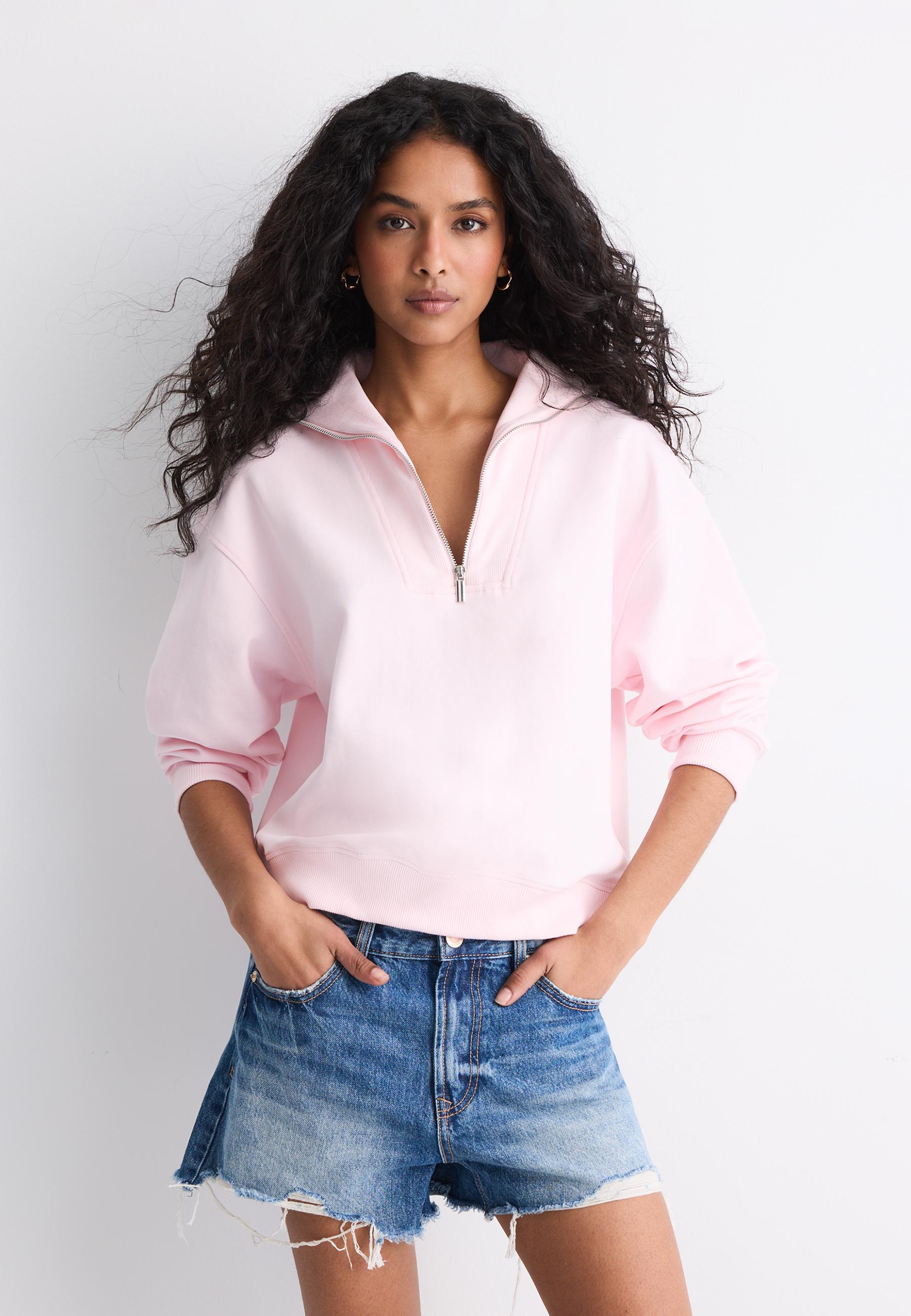 High-neck sweatshirt with zip — Salmon pink