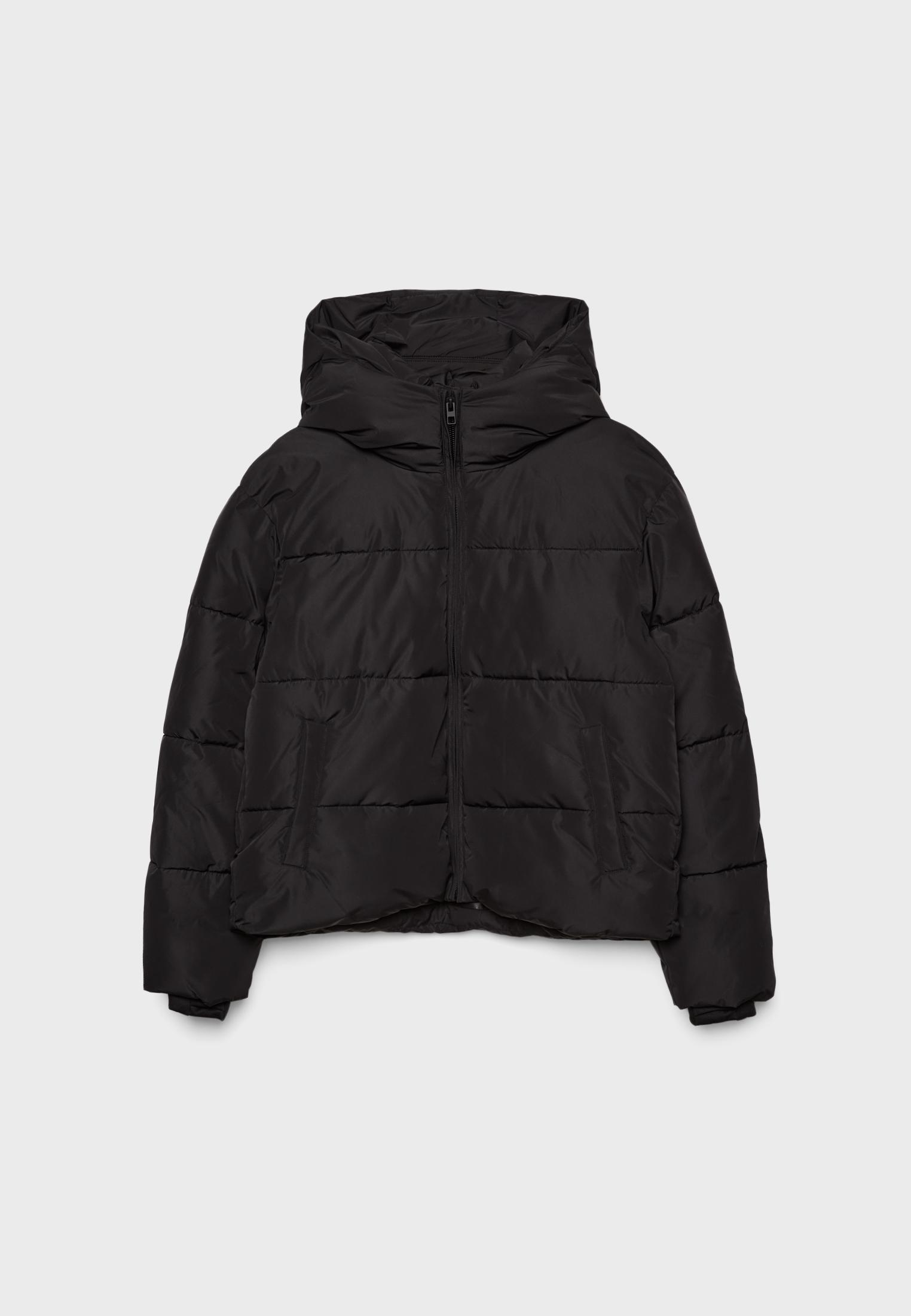 Basic hooded puffer jacket — Black