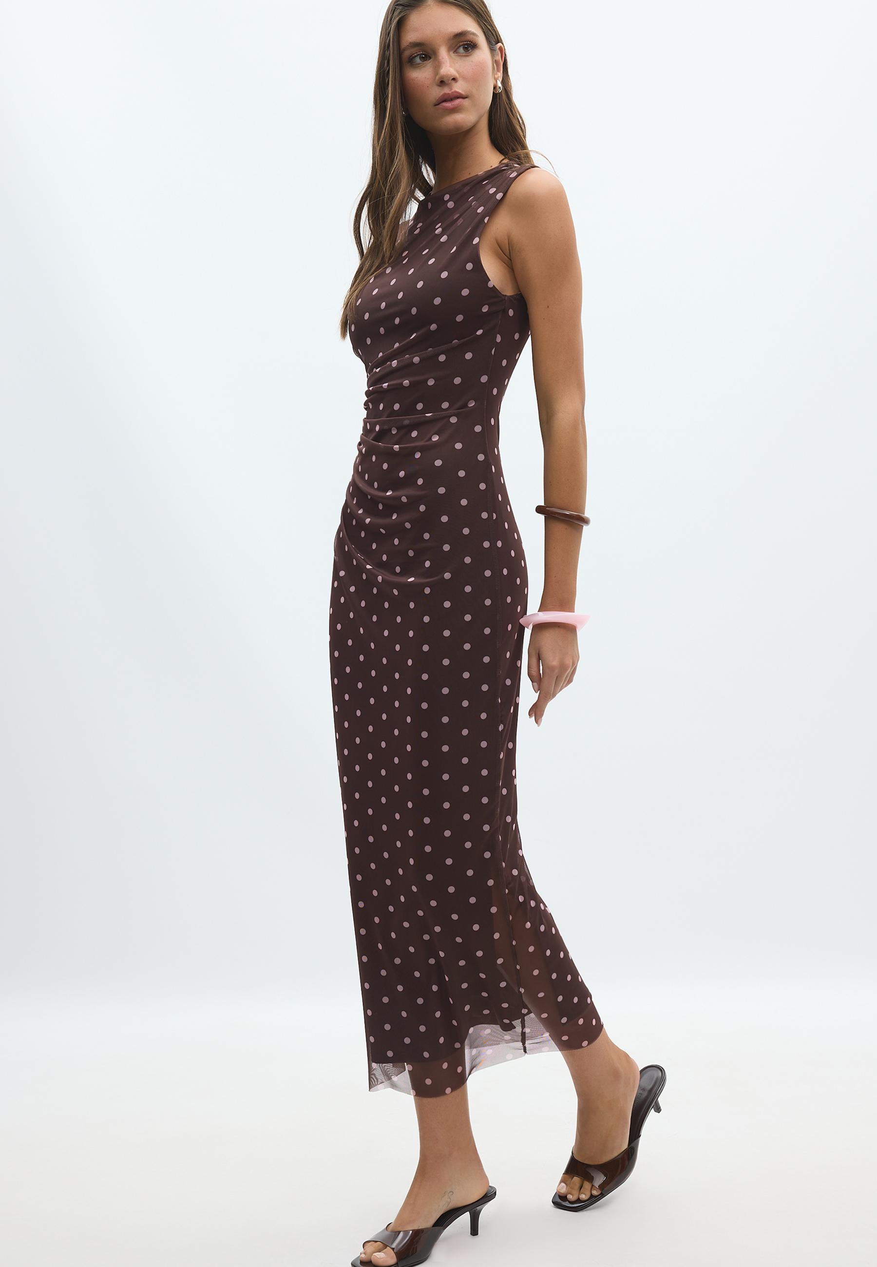 Polka dot print midi dress — Brown