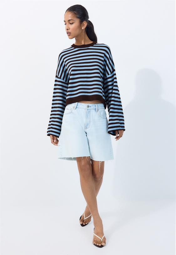 cropped trui met wijde mouwen