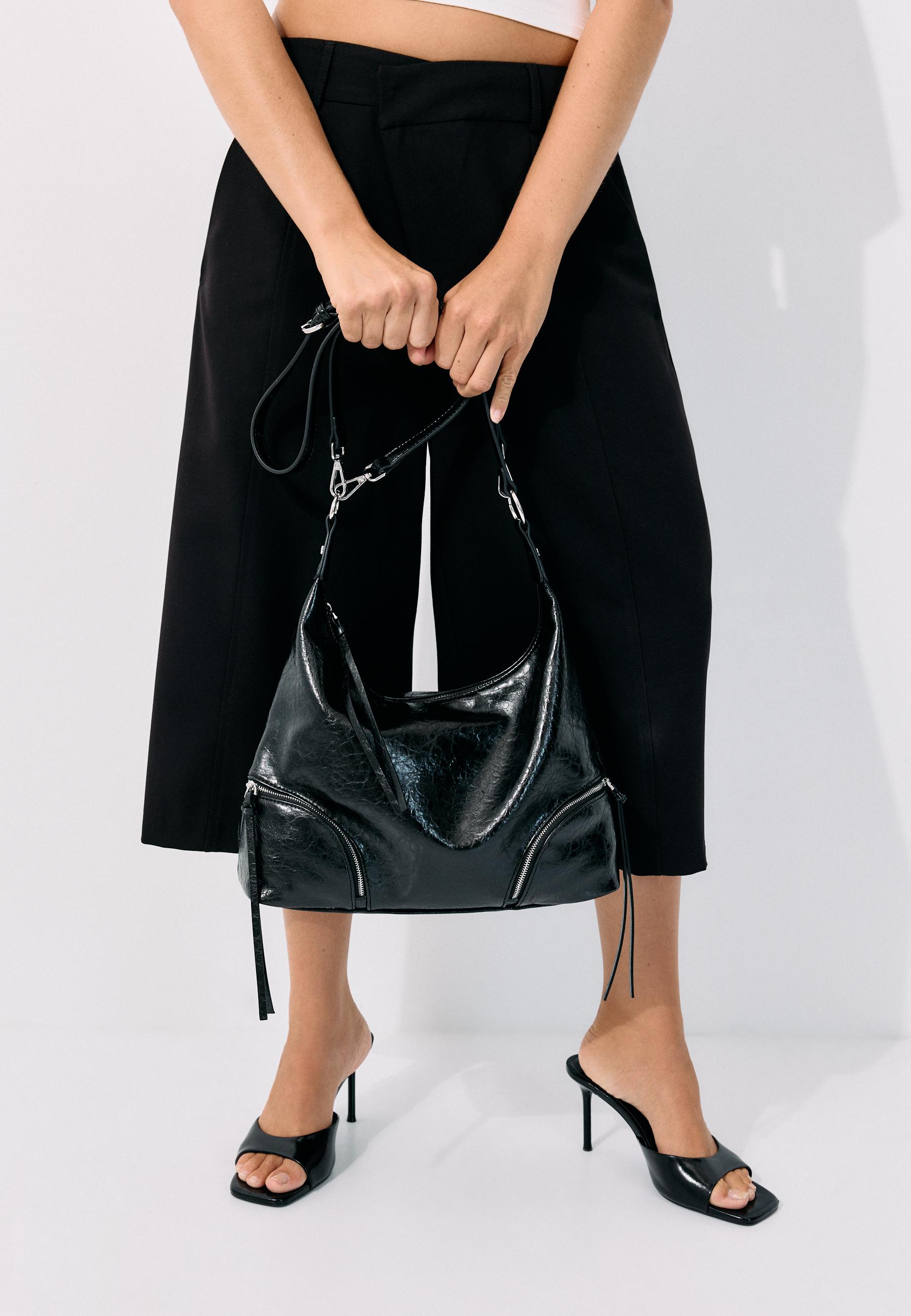 Shoulder bag with zips — Black