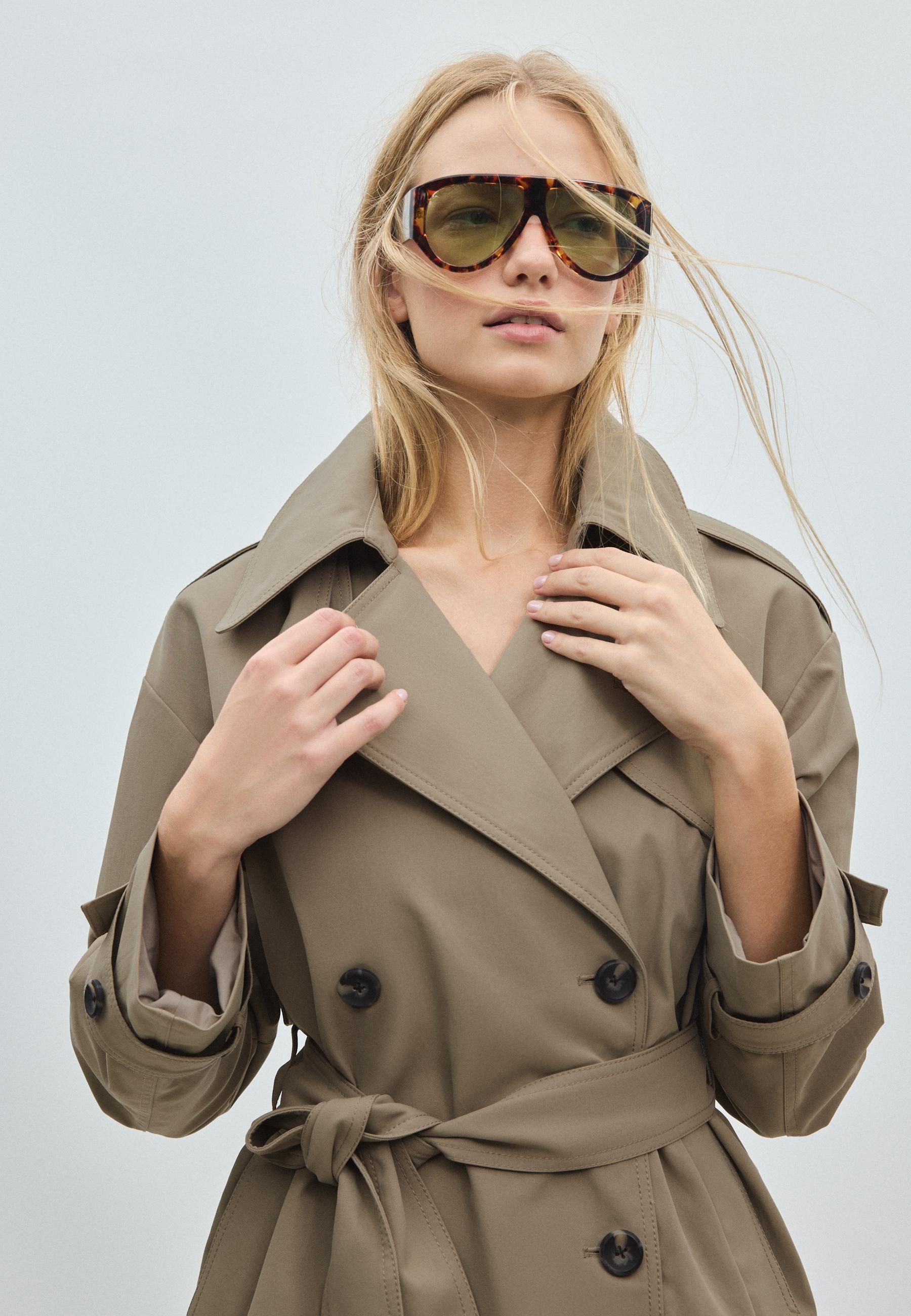 High-neck regular trench coat — Beige