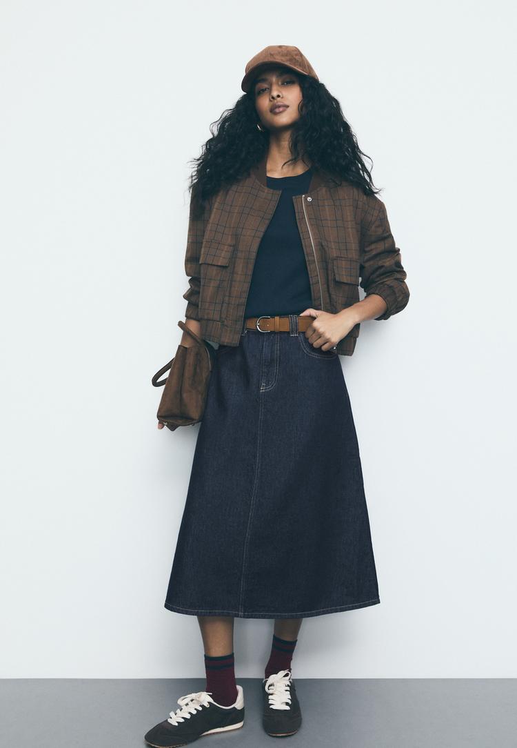 gonna midi in denim con cintura