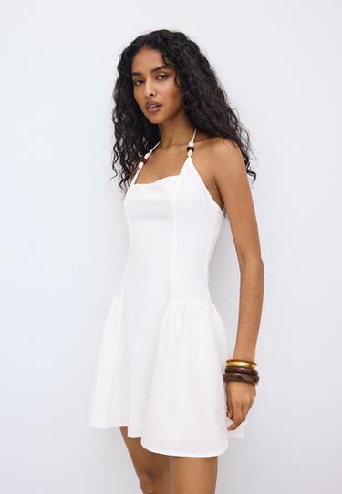 Beaded A-line dress — Ecru 6