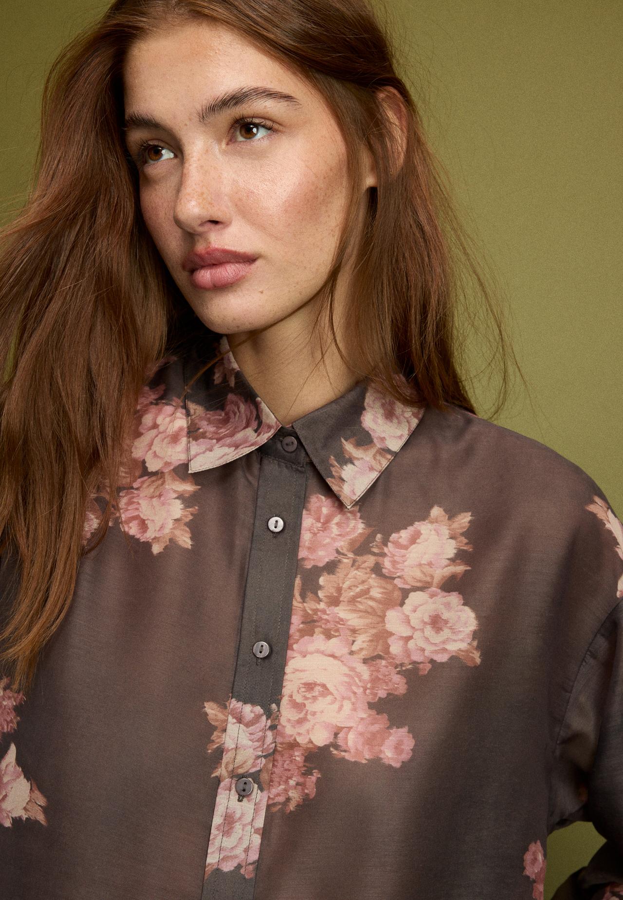 Floral print flowing shirt — Brown