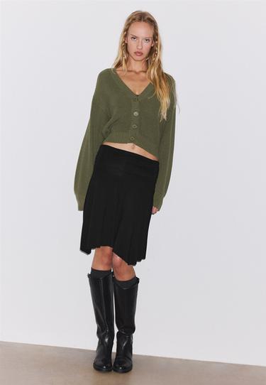 V-neck knit cardigan — Khaki 2